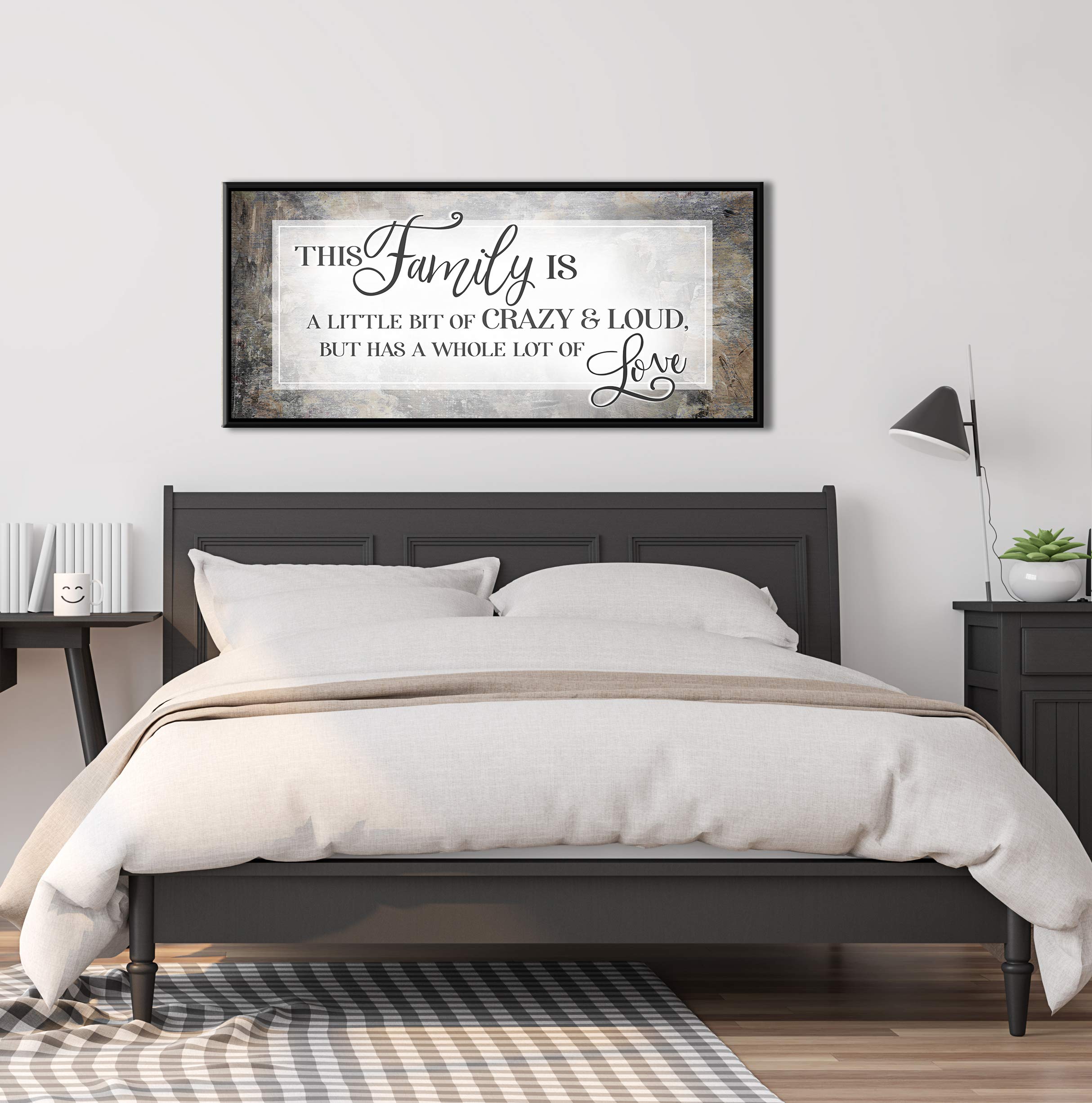 Family Sign Wall Art - Large Canvas Home Decor with Floating Frame for Living Room & Farmhouse (42x19, Brown/Black) | Perfect for Family Gatherings & Cozy Home Atmosphere