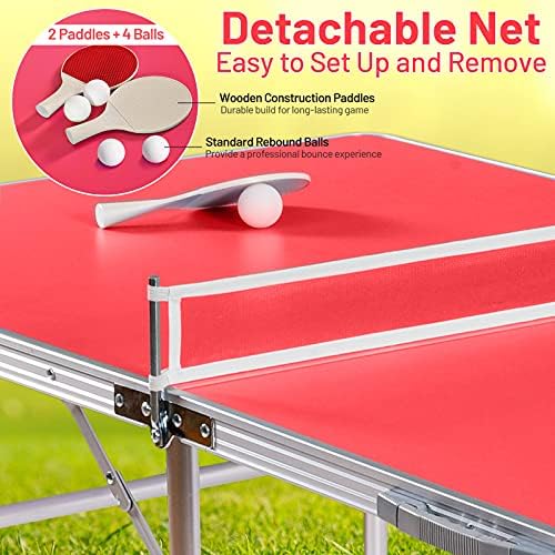 Gotoplay Folding Table Tennis Set - Portable Ping Pong Table with Net, 2 Paddles & 2 Balls - Indoor/Outdoor Table Tennis for Kids & Adults - 60 x 30 x 30 Inches - Easy Assembly Free - Red - Perfect for Backyard, Garage, Office & Family Game Night