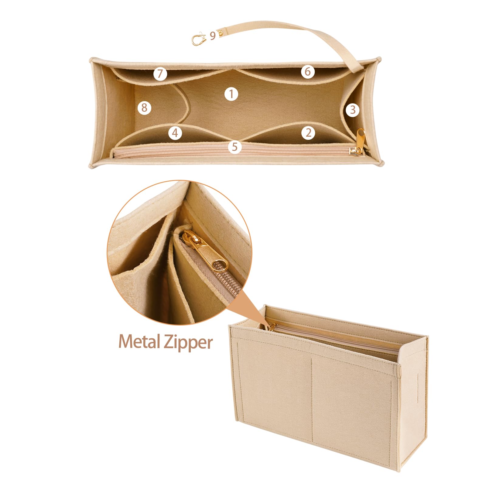 Premium Felt Purse Insert Organizer for Medium Dior Book Tote - Multiple Pockets (Large, Khaki) | Perfect for Travel, Work & Daily Essentials Organization