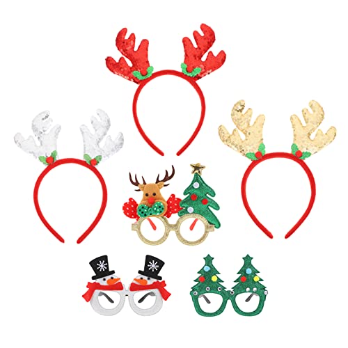 FOMIYES 6-Piece Christmas Reindeer Antler Headband Set with Holiday Glasses - Festive Costume Accessories for Women & Girls - Perfect for Christmas Parties, Cosplay, and Holiday Photo Shoots