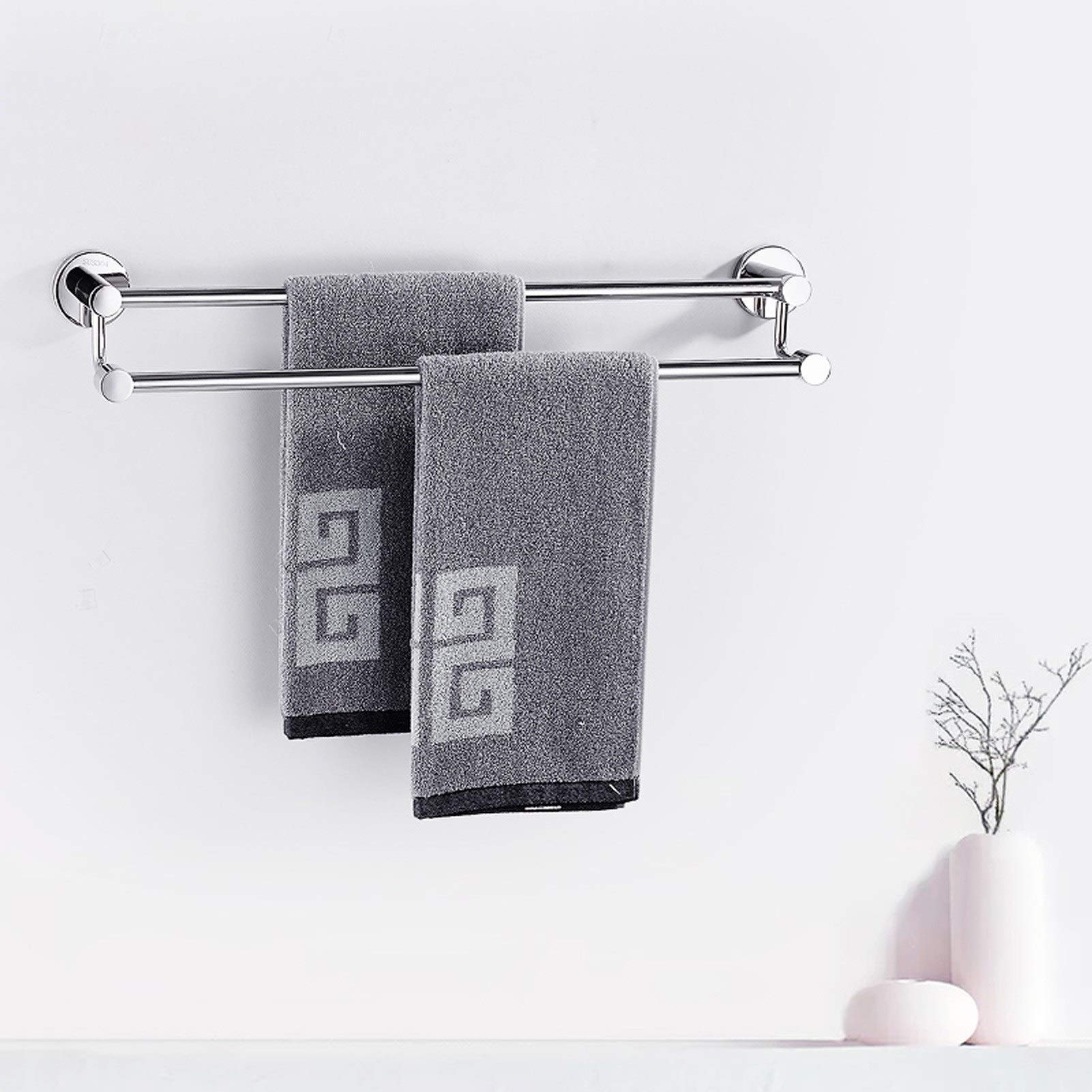 Stainless Steel Wall Mounted Towel Rack - 40cm Brushed Finish Bathroom & Kitchen Towel Holder for Bath Towels, Hand Towels, and Robes | Space-Saving Storage Solution for Small Bathrooms & Modern Kitchens