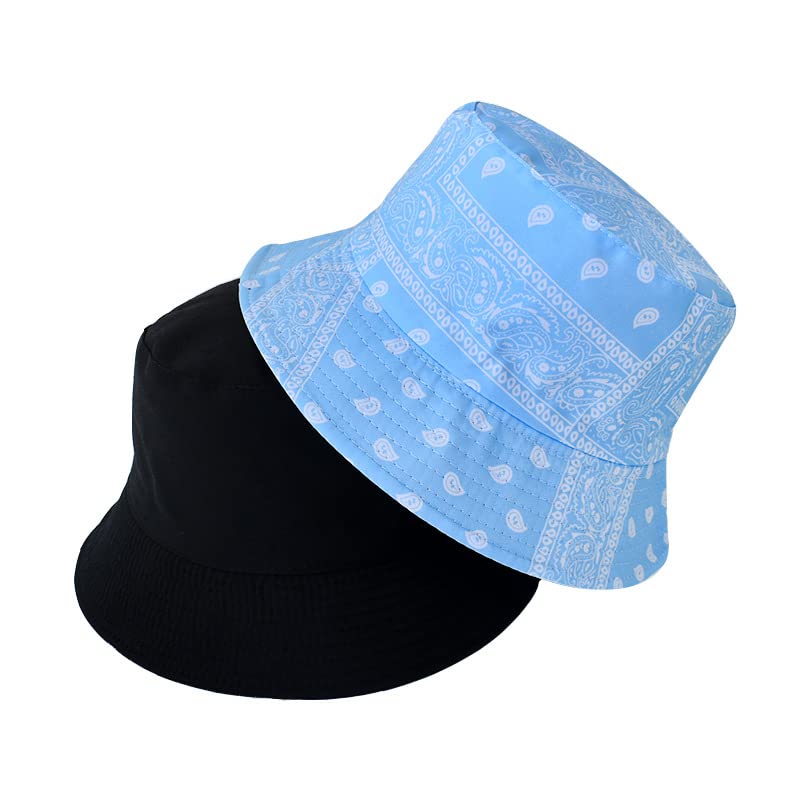 Stylish Bandana Bucket Hats for Women & Men - Black, Blue, Red, Pink Sun Protection Hats | Packable Fisherman Hat for Outdoor, Fishing, Beach & Summer Activities