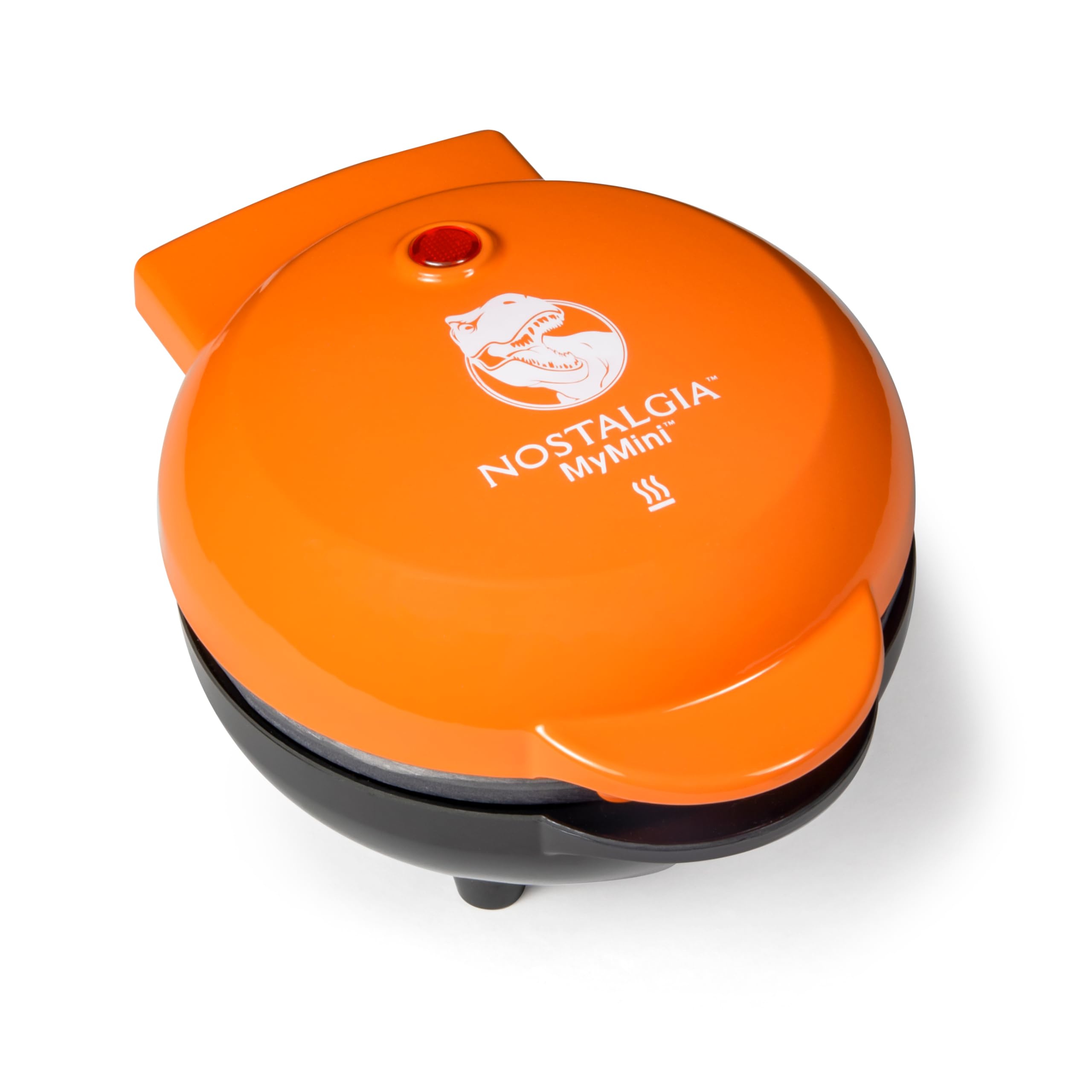 Nostalgia MyMini Dinosaurs Shape Electric Waffle Maker - 5 Inch Non-Stick Waffle Iron for Kids, Perfect for Breakfast, Pancakes, Eggs & Hash Browns - Fun Dino-Themed Kitchen Gadget (Orange) - Great for Birthday Gifts, Family Breakfast & Kids Cooking Activities