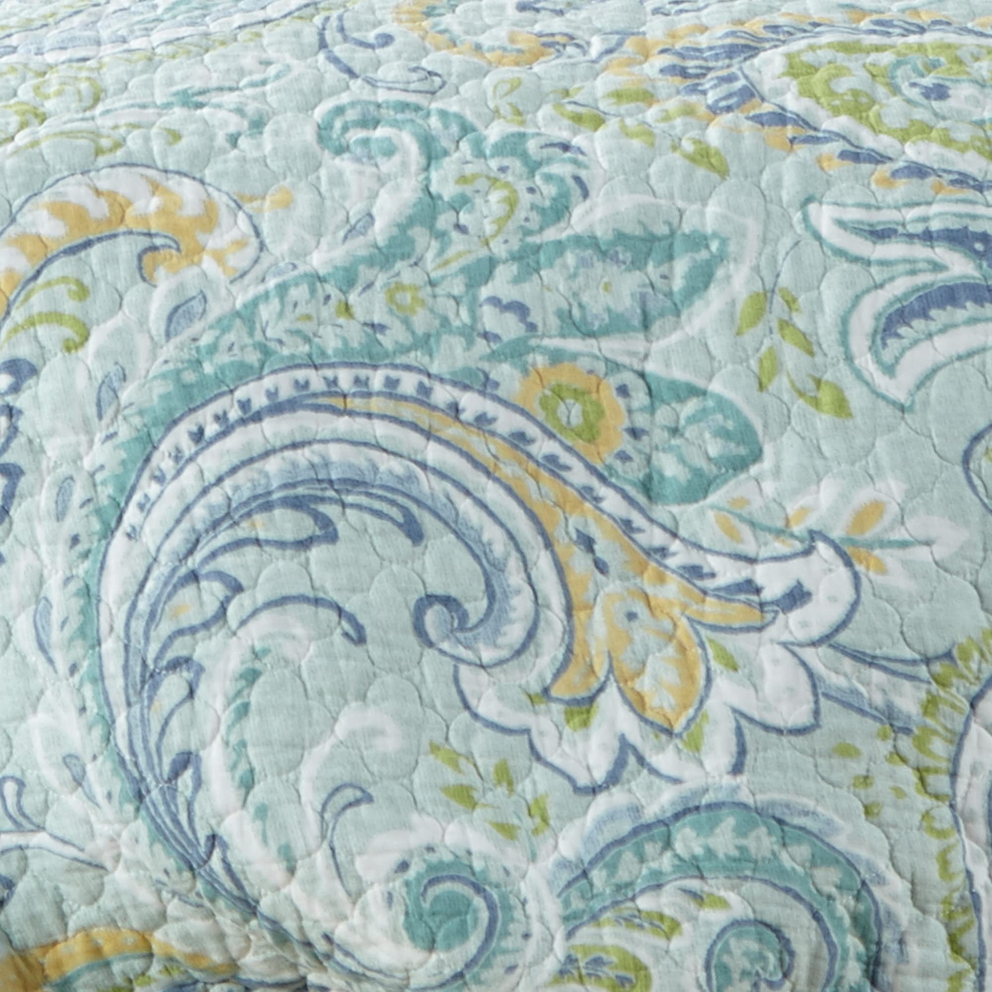 Levtex Home Cortona Paisley King Quilt Set - 100% Cotton Reversible Bedding in Green | Perfect for Master Bedroom, Guest Room & Cozy Home Decor