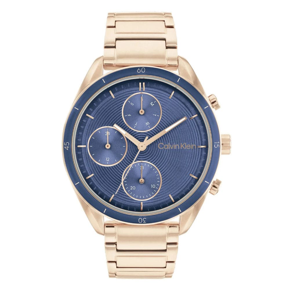 Calvin Klein Women's Rose Gold Stainless Steel Watch with Blue Dial - Model 25200172 | Perfect for Office, Date Night & Formal Occasions
