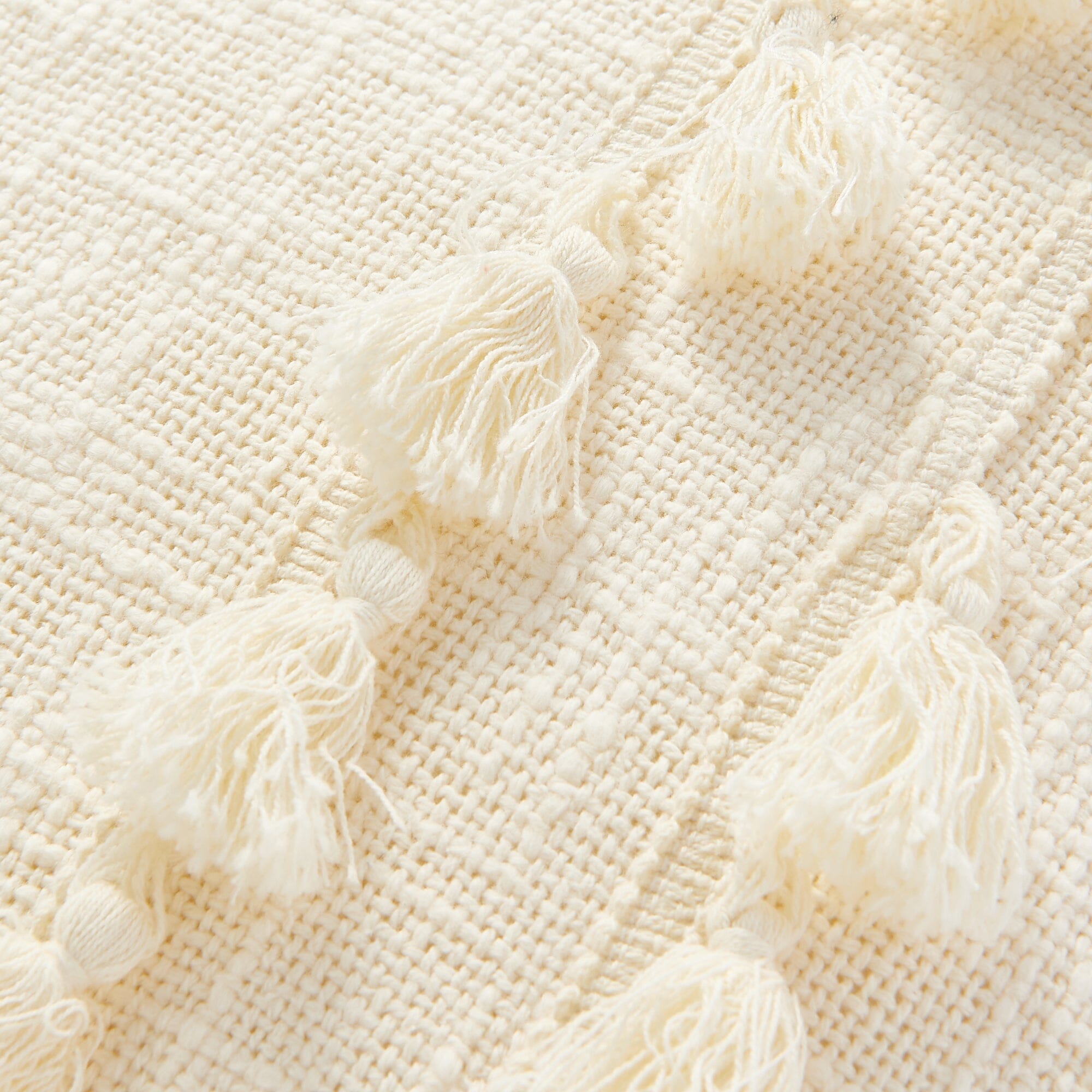 Bohemian Fringe Tassel Cushion Cover 18x18 Inches - Soft Cotton Decorative Pillow Case for Sofa, Bed, Chair - White Home Decor for Living Room, Bedroom, Nursery