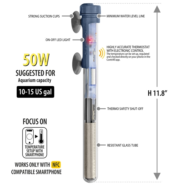 Sicce SCUBA Contactless Submersible Aquarium Heater - 50W, 100W, 300W, 400W - Perfect for Fish Tanks, Turtle Tanks & Aquatic Habitats