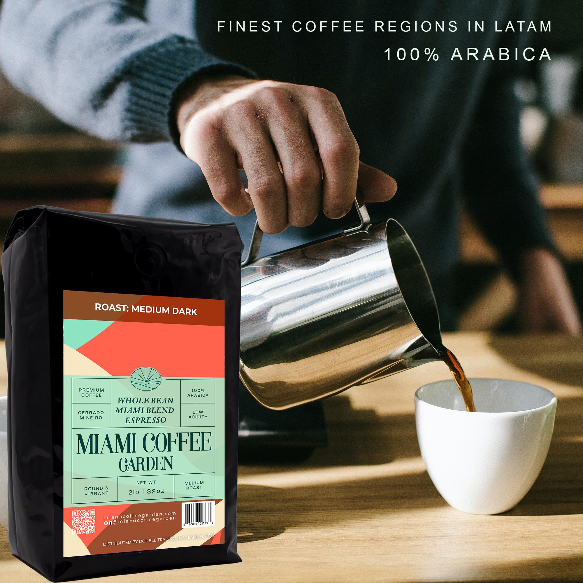 Miami Blend Espresso Beans - Medium Dark Roast, 100% Arabica, 2lb - Perfect for Home Brewing & Cafes