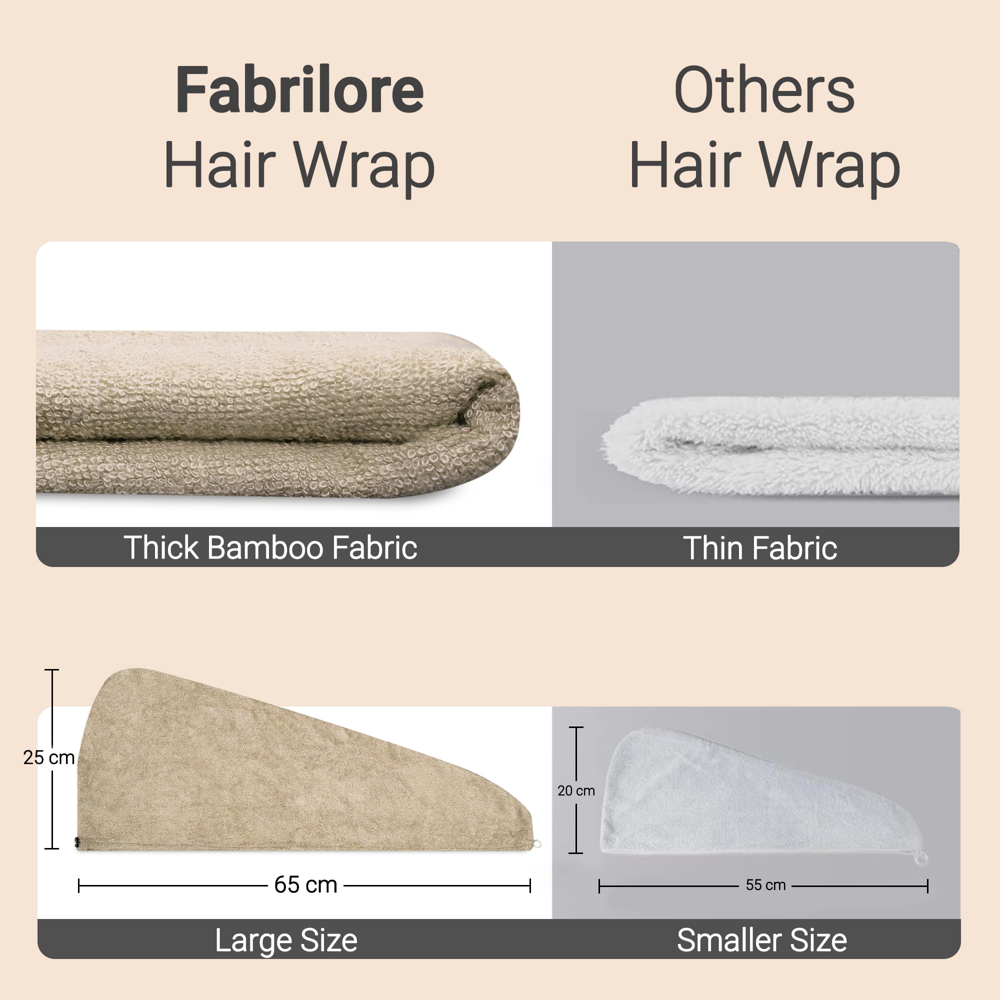 Fabrilore Premium Bamboo Hair Towel Wrap for Women - Soft & Absorbent Quick-Dry Hair Towel for Bath, Shower & Salon Use - White