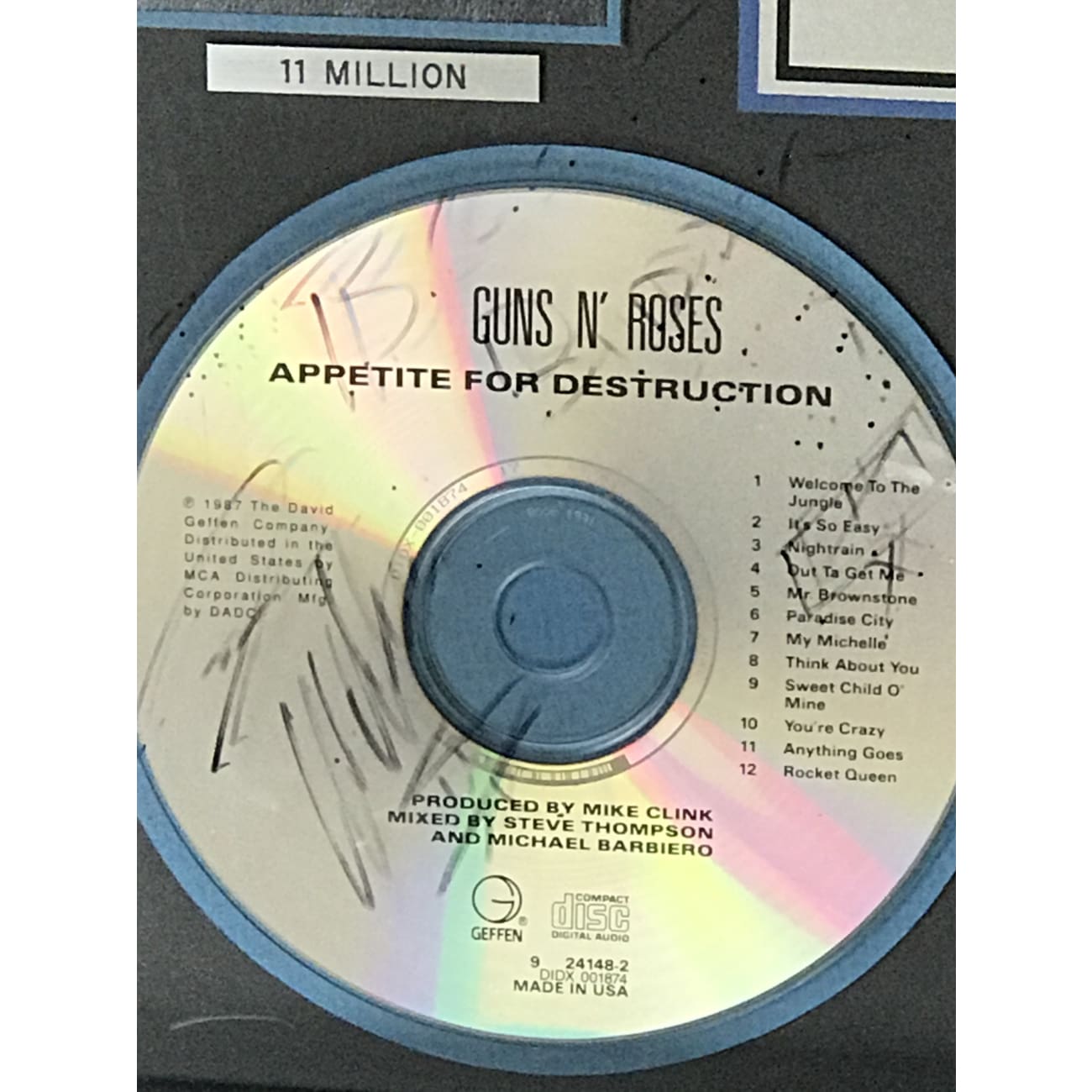 Guns N' Roses Appetite For Destruction RIAA 13x Multi Platinum Award Presented to Steven Adler - Rare Collectible for Music Memorabilia & Rock Band Fans - Perfect for Display in Music Studios, Man Caves & Rock Collections