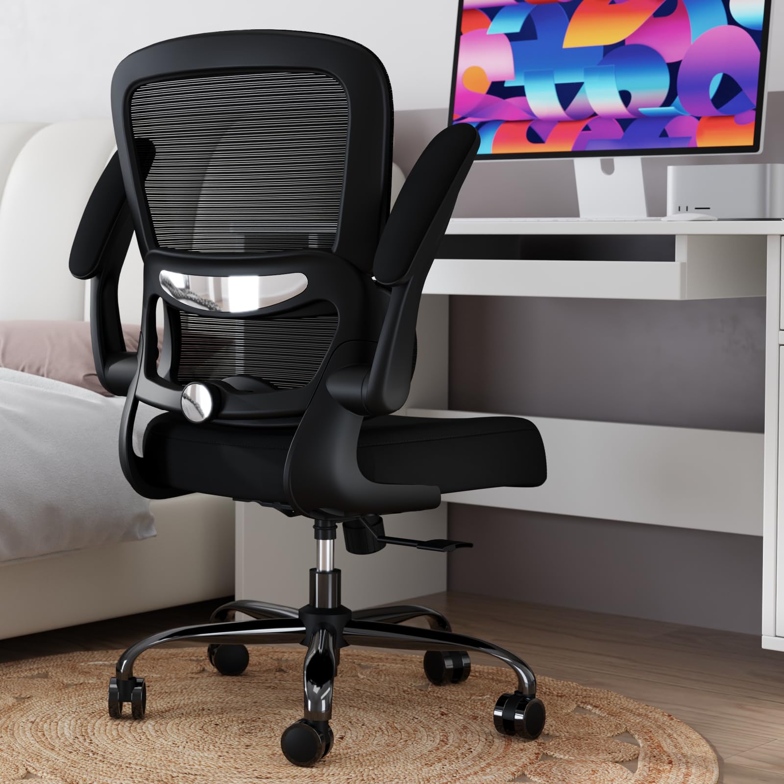 Ergonomic Office Chair with Adjustable Lumbar Support - Mesh Back Computer Desk Chair for Home & Executive Office - Comfortable Task Chair with Breathable Mesh Design (Black) - Perfect for Long Work Hours, Gaming, and Remote Work Setup