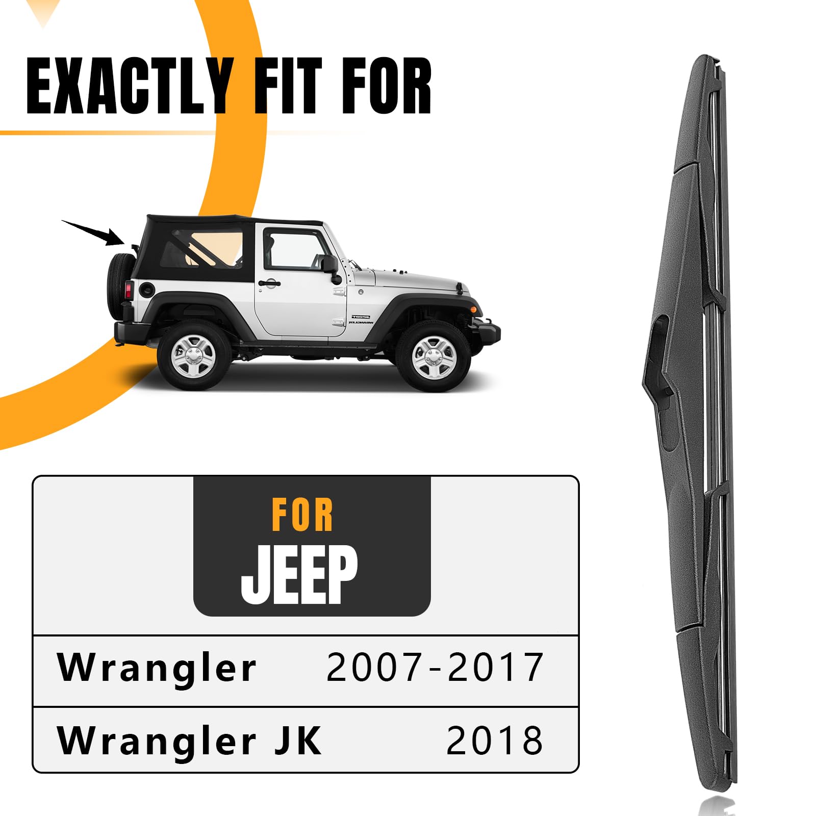 AUTOBOO 13 Inch Rear Wiper Blade Replacement for Jeep Wrangler JK & Unlimited 2007-2017 - OEM Quality 68002490AB Compatible Part (Pack of 1) - Perfect for Rainy Weather & Off-Road Adventures