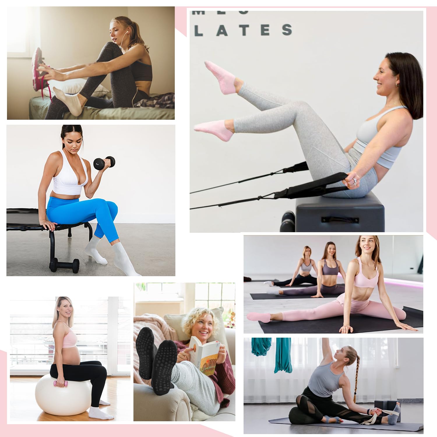 Non-Slip Pilates Grip Socks for Women - Anti-Skid Yoga Socks for Ballet, Dance & Barefoot Workouts - Breathable Crew Socks for Pregnancy & Fitness - Perfect for Yoga Studios, Home Workouts and Dance Classes