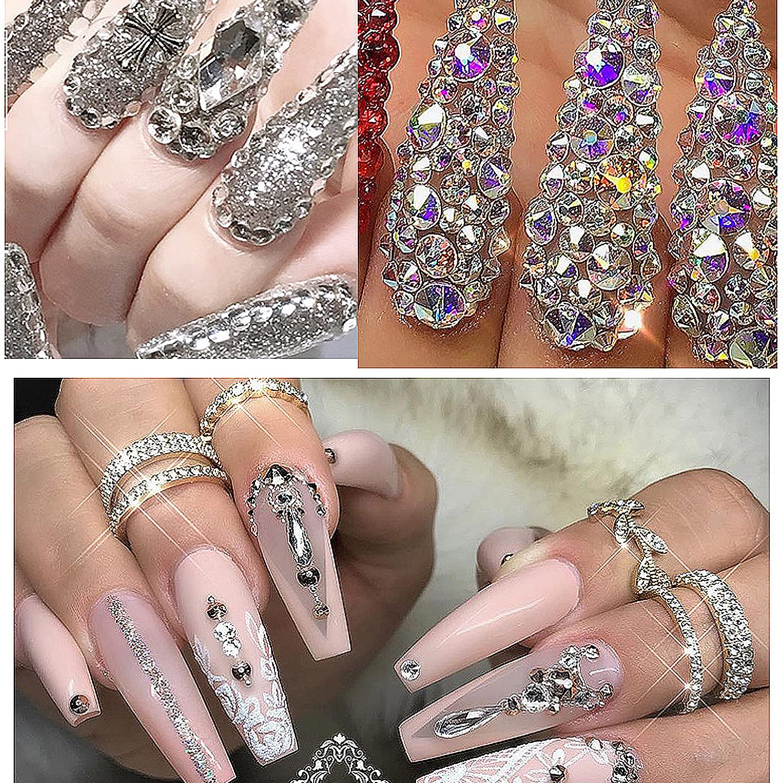 4880Pcs AB Crystal Nail Rhinestones Set - Round Flatback Glass Gems for Nail Art, DIY Crafts, Clothing & Jewelry Decoration | Multi-Shaped 3D Rhinestones for Professional & Home Use