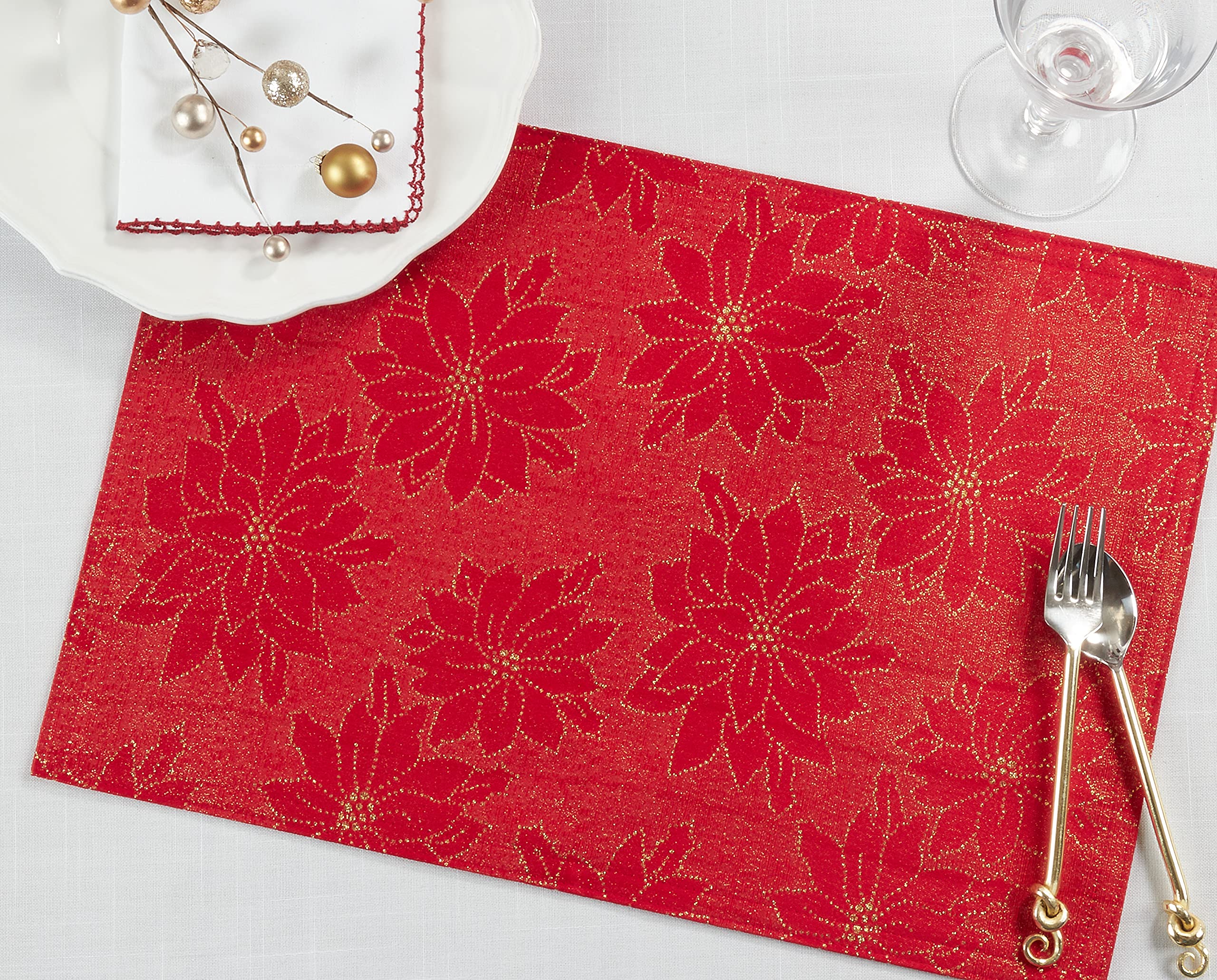 Poinsettia Christmas Table Placemats Set of 4 - Holiday Dinner Party Decorations for Festive Dining & Home Decor
