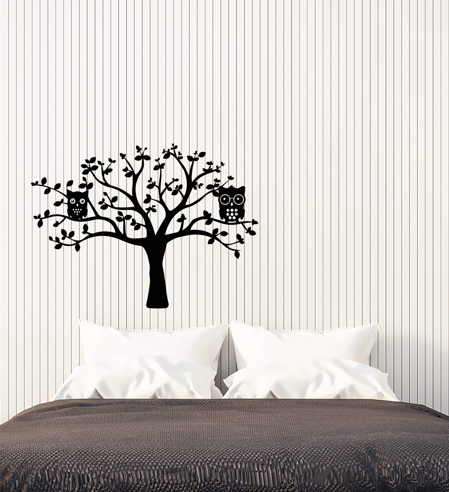 Vinyl Wall Decal Cartoon Forest Tree Owls - Kids Room Decor Stickers for Nursery, Bedroom & Playroom - Removable Peel & Stick Wall Art (3803ig)