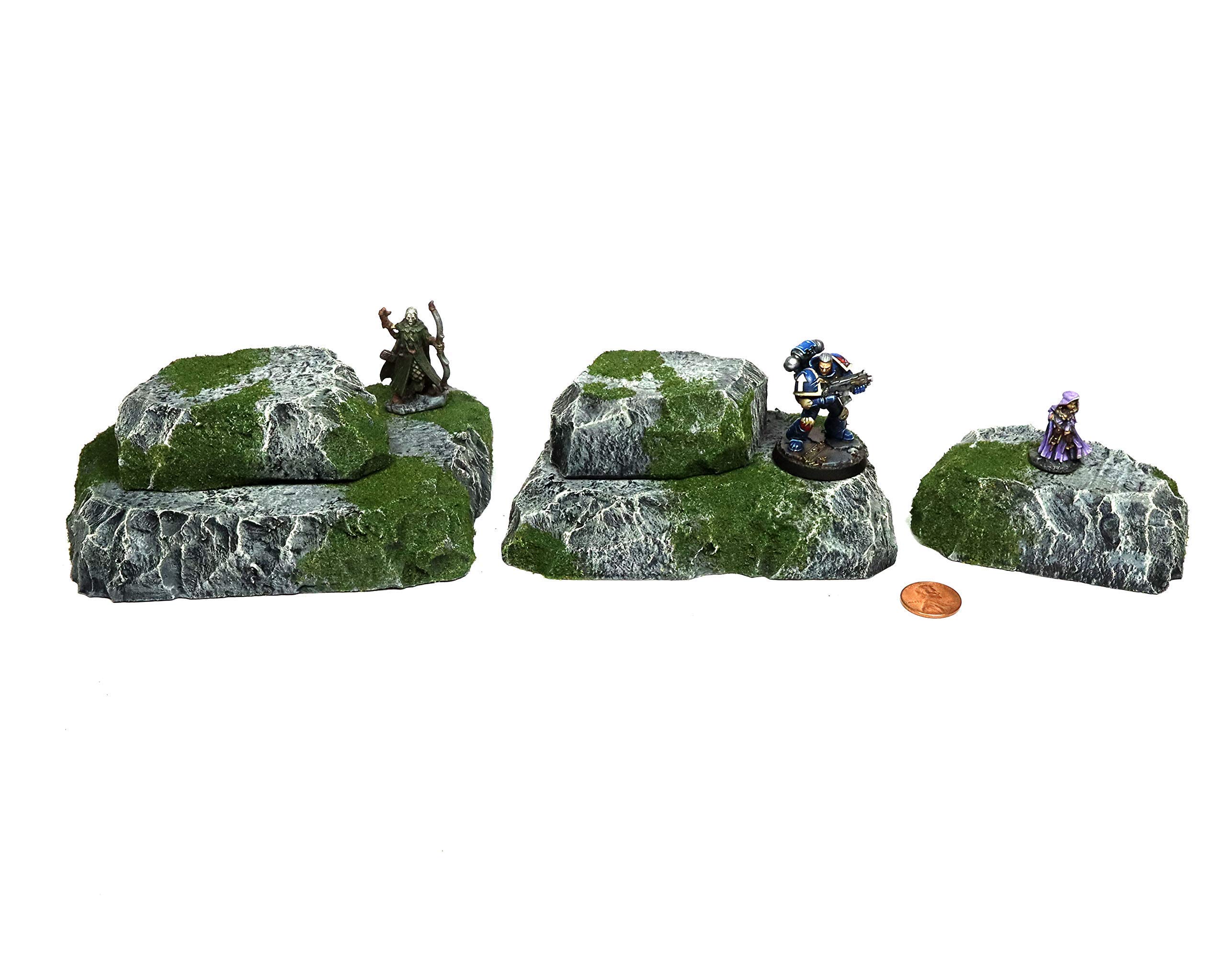 Handmade Mossy Stacking Hills Wargaming Terrain for Tabletop War Games & TTRPGs - Durable Miniature Battle Scenery for Dungeons & Dragons, Warhammer 40K & Fantasy RPG Campaigns