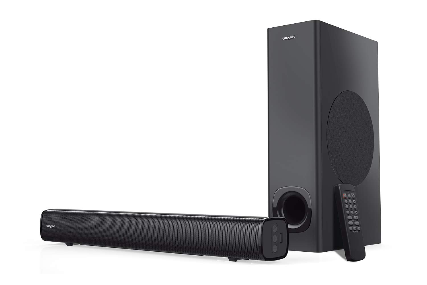 Creative Stage 2.1 Channel Under-Monitor Soundbar with Wireless Subwoofer - Bluetooth, Optical, TV ARC & AUX Inputs for Home Theater, Gaming & PC Setup - Includes Remote & Wall Mount Kit for TVs, Computers & Ultrawide Monitors