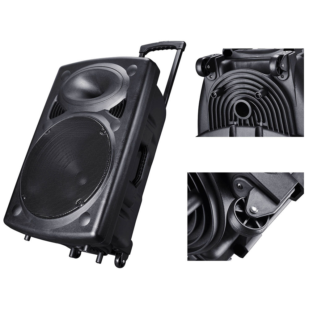 15in Portable PA Speaker with Bluetooth & Wireless Microphone - High Power Outdoor Sound System for Parties, Events, DJ Performances & Public Speaking