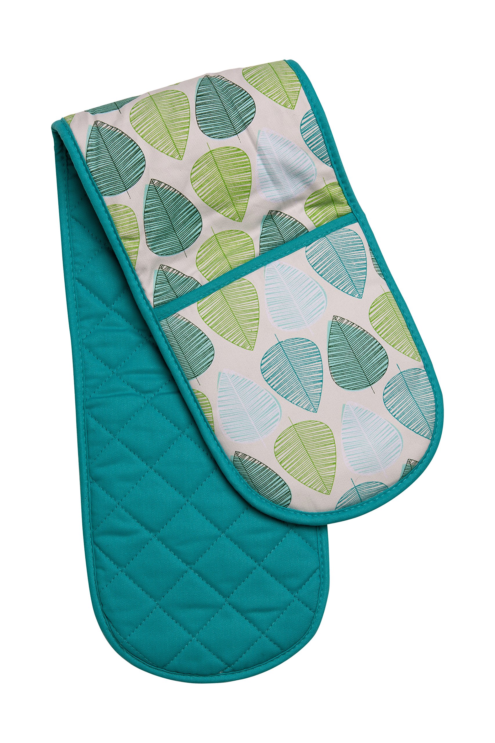 Premium Heat-Resistant Double Oven Mitts with Leaf Design - Green Kitchen Gloves for Baking, Grilling & Cooking - Perfect for Thanksgiving, BBQ & Holiday Meal Prep
