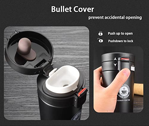 Premium Stainless Steel Vacuum Insulated Coffee Travel Mug - 380ml Leakproof Flip Lid Tumbler for Hot & Cold Beverages, Keeps Coffee & Tea Warm for Hours - Perfect for Travel, Office, School, Camping & Commuting (White)