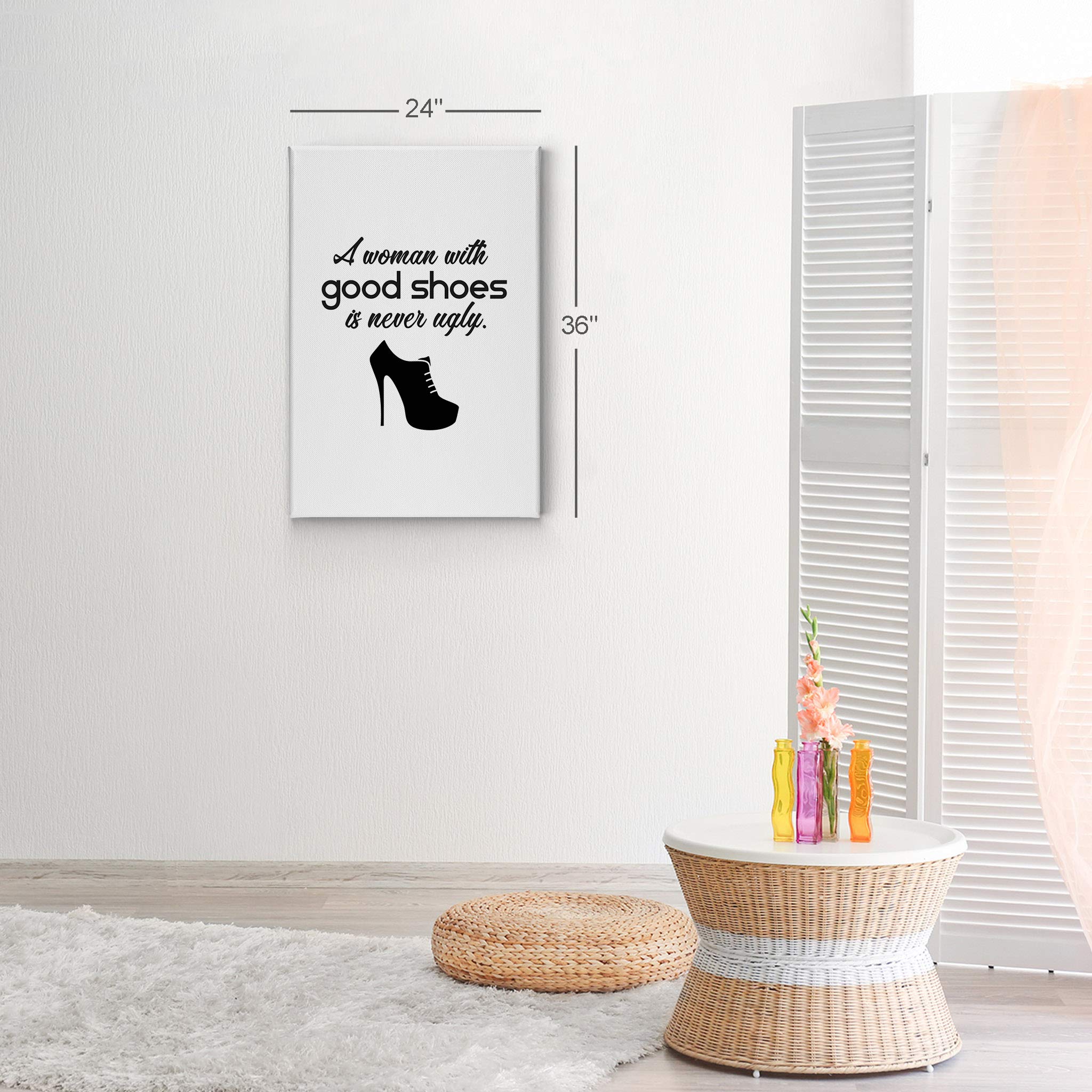 Smile Art Design 'A Woman with Good Shoes is Never Ugly' Quote High Heels Glam Fashion Canvas Print Wall Art - Perfect for Office, Bathroom, Girls Room, Women's Dorm, Bedroom & Living Room Decor - Ready to Hang 36x24 Inches - Ideal for Home & Office Inspiration