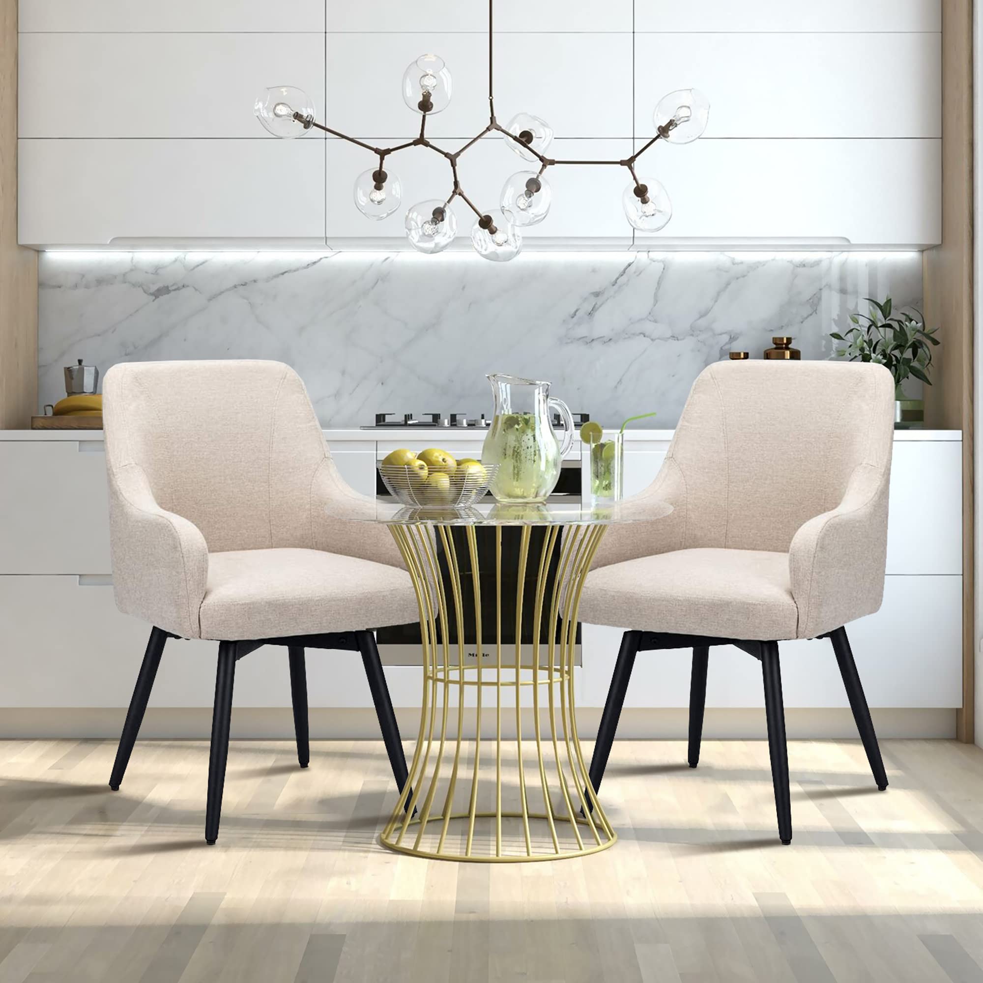 Modern Accent Chairs Set of 2 - Upholstered Swivel Armchairs for Living Room, Bedroom & Dining Room - Beige Fabric Lounge Chairs - Perfect for Home Decor, Reading Nook & Guest Seating