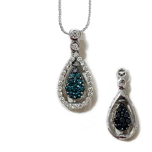 14K White Gold Blue and Black Diamond Pendant Necklace for Women - Elegant Jewelry Gift for Anniversary, Birthday & Special Occasions