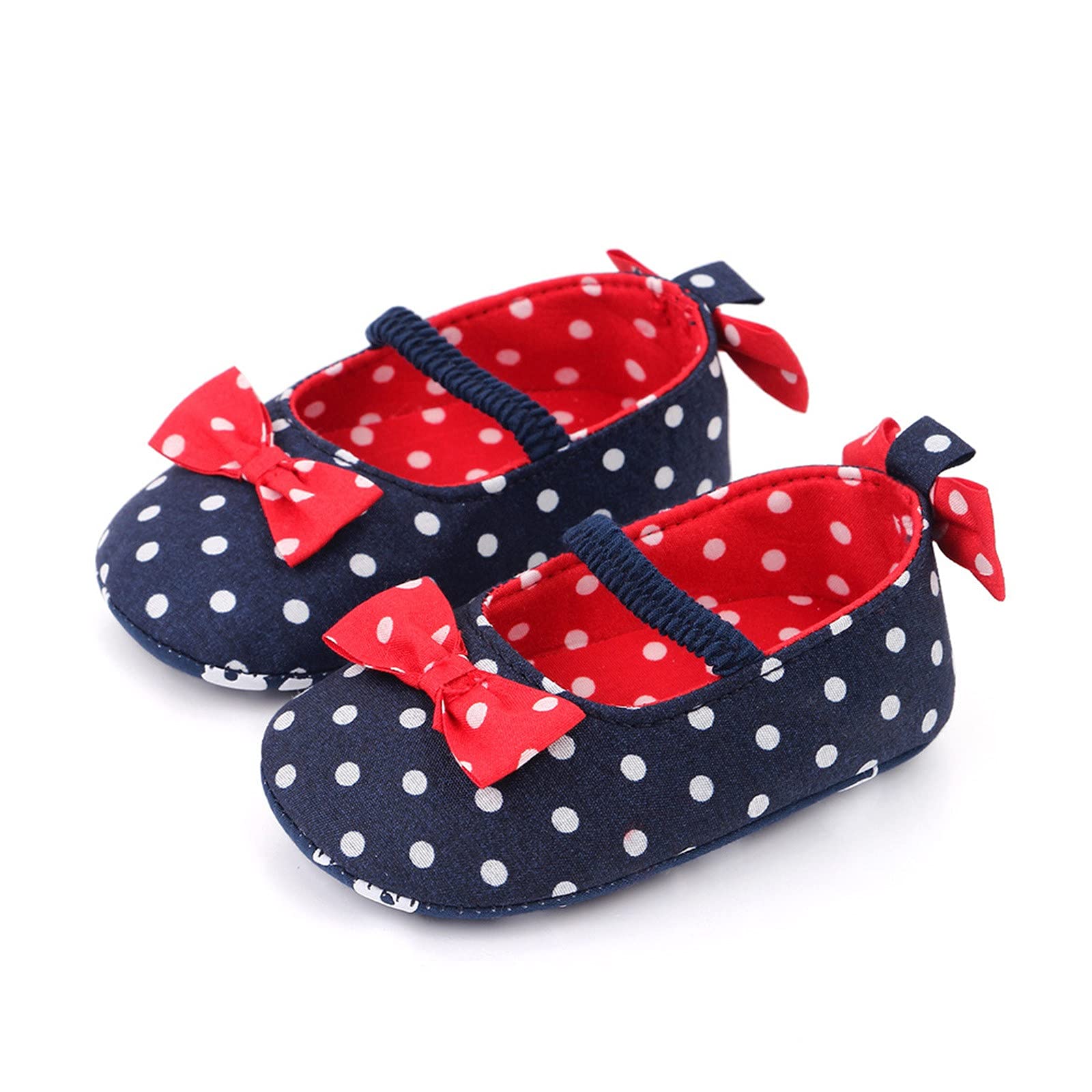 Lykmera Baby Sneakers - Soft Anti-Slip Prewalker Shoes for 0-6 Months | Cute Polka Dot Bowknot Design | Perfect for First Steps, Indoor Play & Special Occasions (Dark Blue)