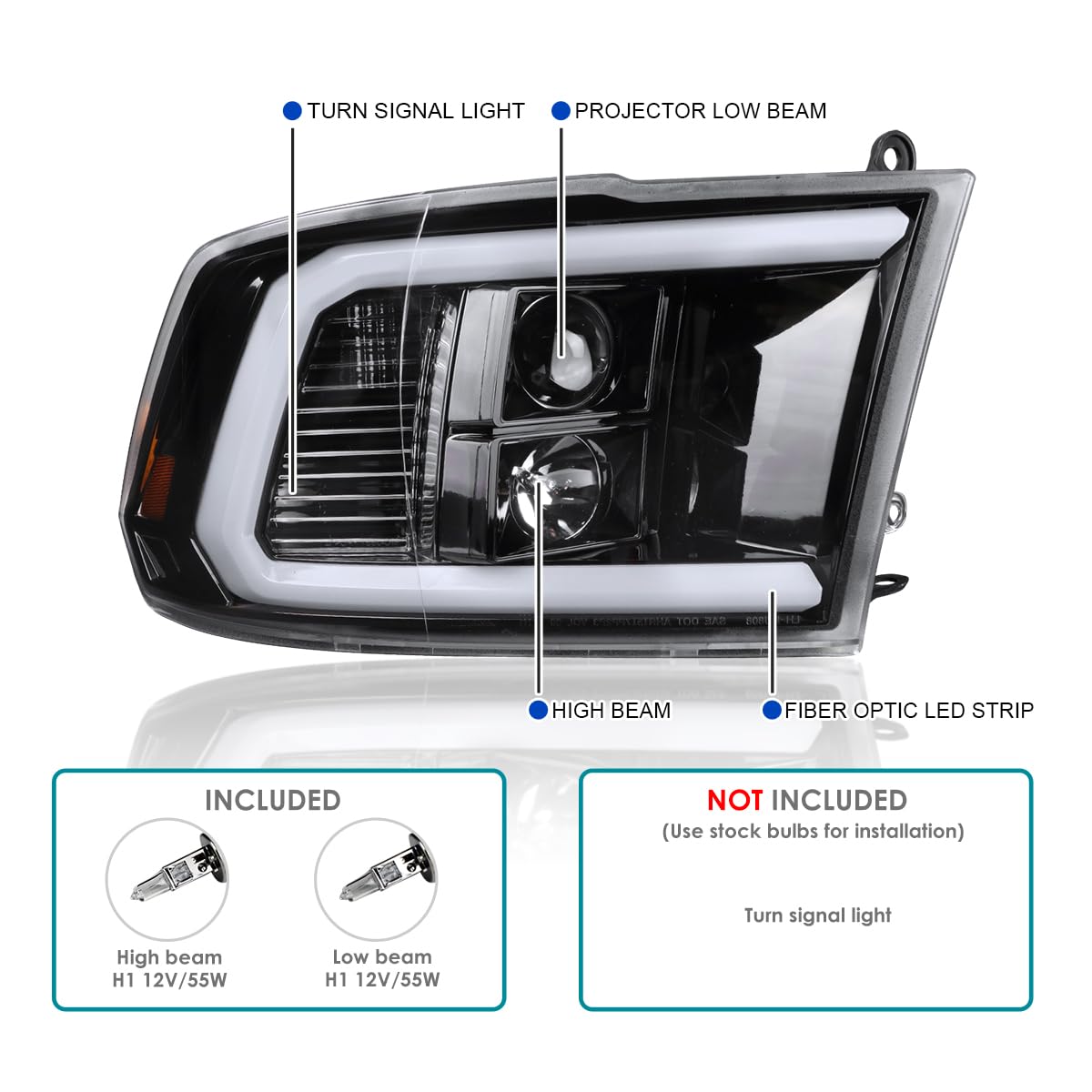 Spec-D Tuning Halo Projector Headlights & LED Tail Lights Combo Kit for Dodge Ram - Black Housing LED Fog Lights, Left & Right Pair Headlamp Assembly - Upgrade Your Truck Lighting for Night Driving & Off-Road Adventures