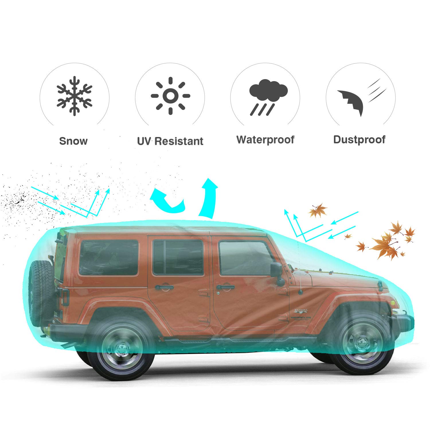 Leader Accessories Xtreme Guard Waterproof All-Weather Jeep Car Cover - Fits Jeep Wrangler 2 Door CJ, YJ, TJ & JK Models | Outdoor Parking, Snow & UV Protection