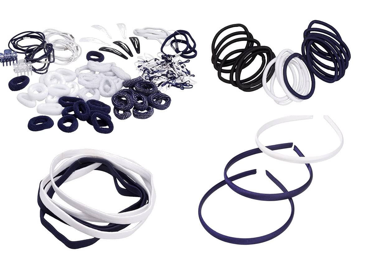French Toast Kid's School Uniform Hair Accessories Set - Navy Blue & White Headbands & Hair Clips - Perfect for School Days, Picture Day & Special Occasions