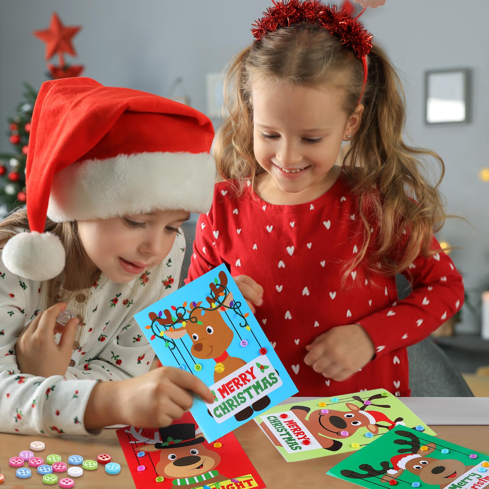 24pcs DIY Reindeer Christmas Card Kit for Kids - Xmas Crafts & Party Decor