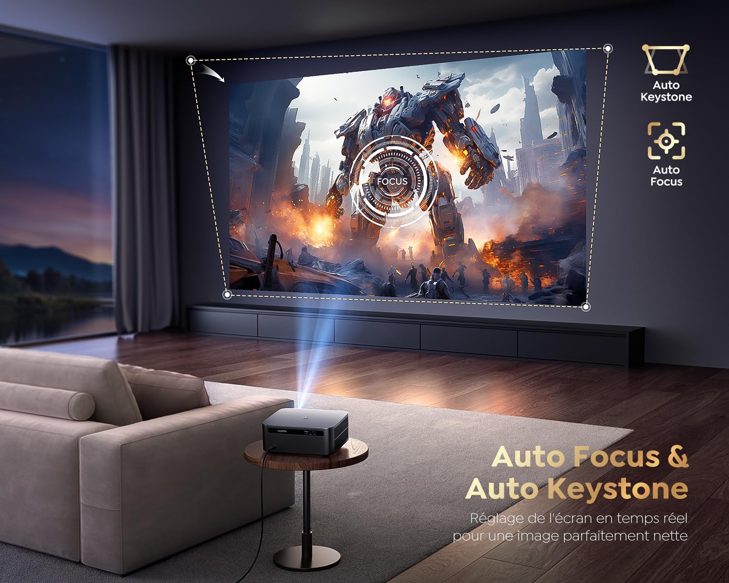 4K Google TV Projector with 1200 ANSI Lumens - Official Netflix Support, Auto Focus, Keystone Correction, WiFi6, Bluetooth, Full HD 1080P, Voice Control, 50% Zoom - Perfect for Home Theater, Outdoor Movies, Business Presentations & Daytime Viewing