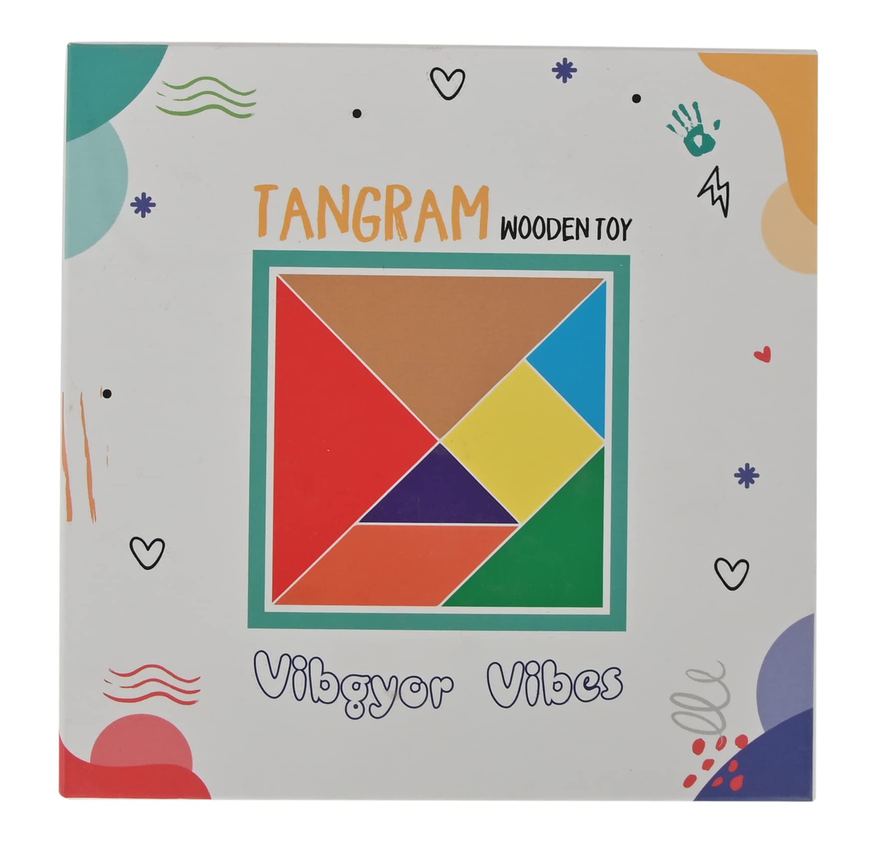 Vibgyor Vibes 7-Piece Wooden Tangram Puzzle Set - Educational Brain Teaser for Kids | STEM Learning Toy for Children's Cognitive Development | Perfect for Classroom, Homeschool & Family Game Night