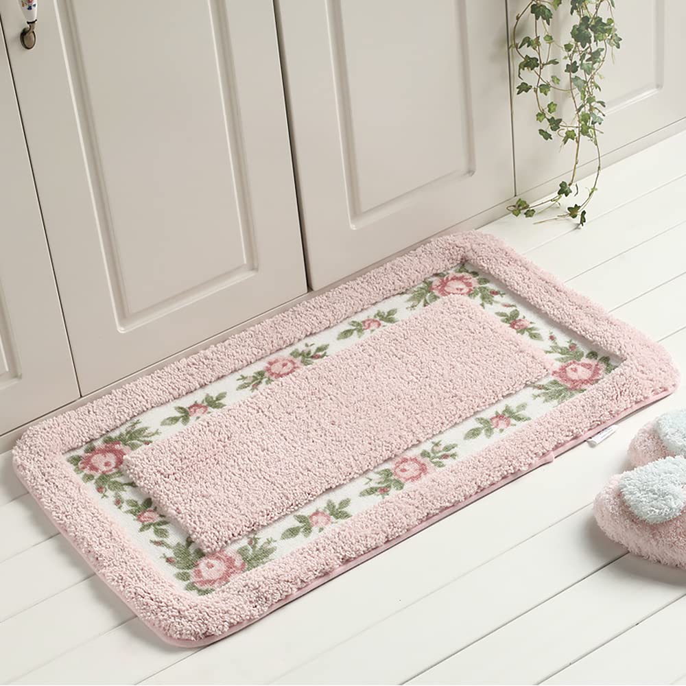 Soft Non-Slip Floral Rose Shaggy Area Rug - Romantic Pink Shower Bath Mat & Bedroom Living Room Carpet | Cozy Home Decor for Bathroom, Nursery & Entryway (Medium Size)
