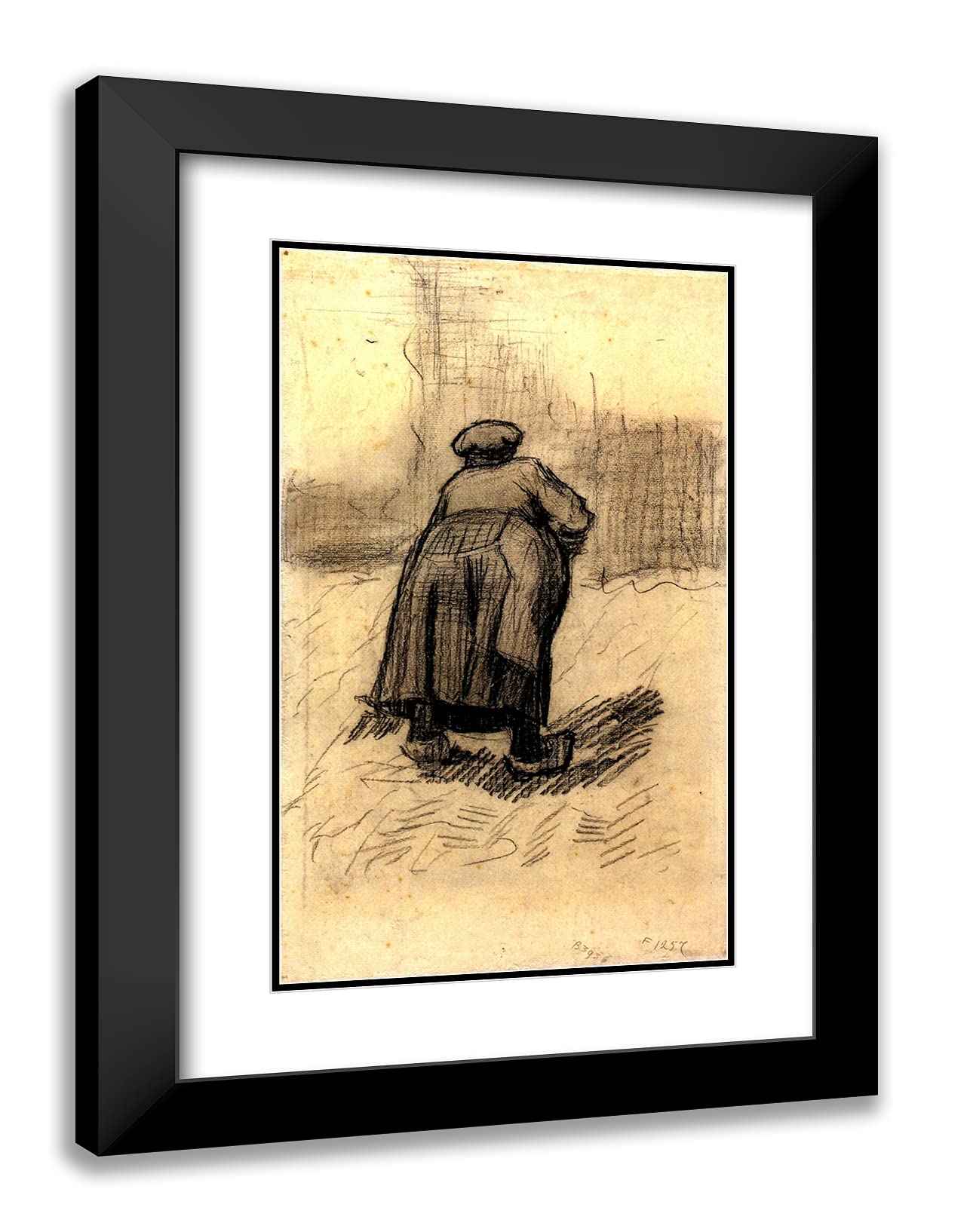 Van Gogh 'Peasant Woman Lifting Potatoes' 18x24 Framed Art Print - Black Modern Frame with Double Matting - Perfect for Living Room, Bedroom & Office Wall Decor