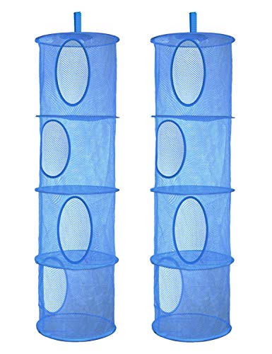 Libeder Foldable Mesh Hanging Storage Organizer - 4 Compartment Space Saver Bags for Stuffed Animals, Toys & Kids Room Organization (2-Pack, Royal Blue) | Perfect for Bedroom, Bathroom & Closet Storage Solutions