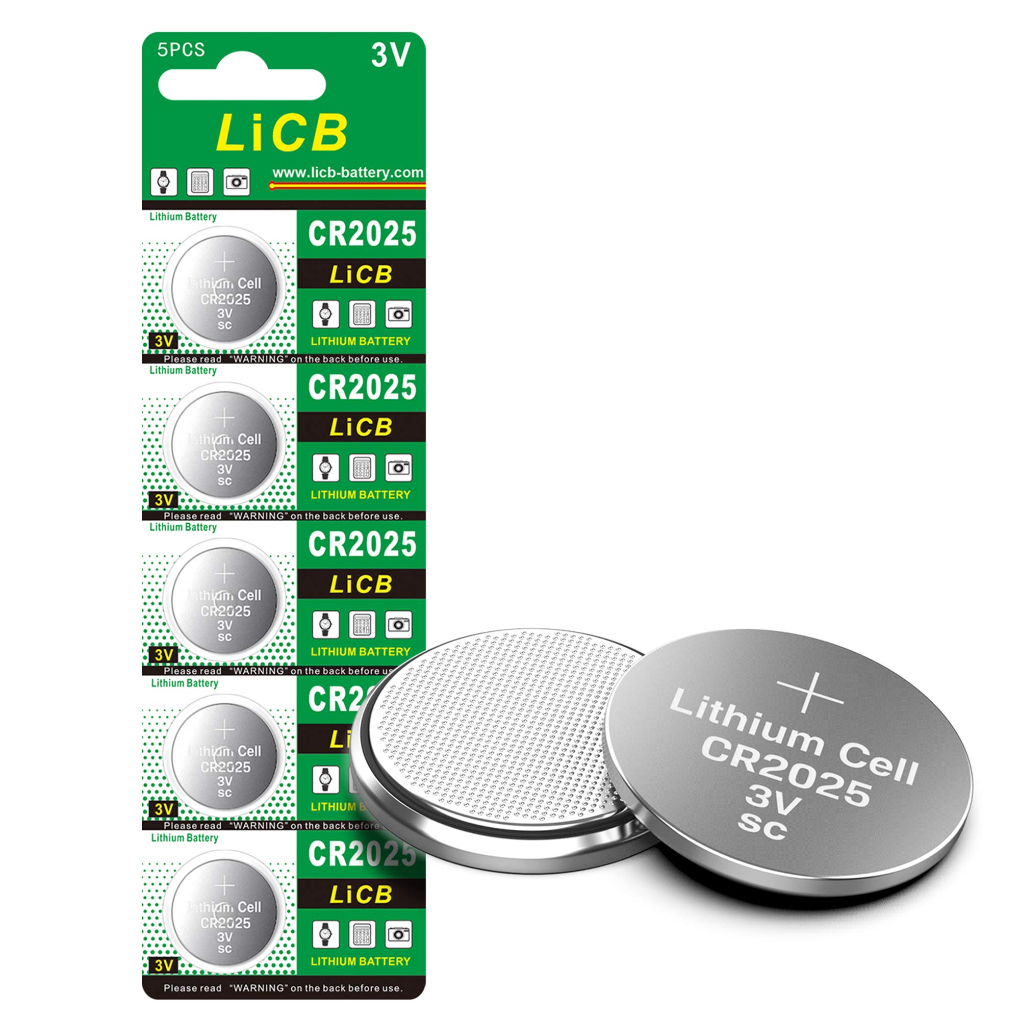 LiCB CR2025 Lithium Battery 3V Coin Cell (5-Pack) - Long-Lasting Power for Watches, Calculators, Key Fobs & Medical Devices