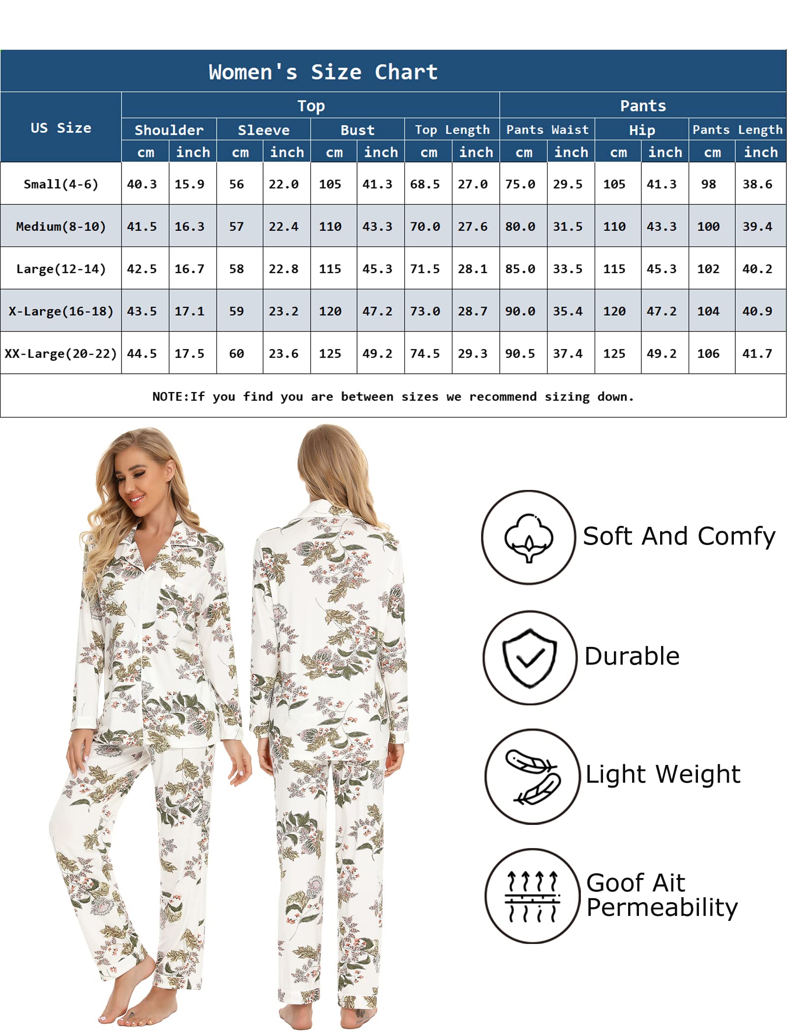 Leikar Women's Soft Button-Up Pajama Set - Long Sleeve Shirt & Comfortable Pajama Pants | Cozy Lounge Wear for Sleep, Relaxation & Home Comfort