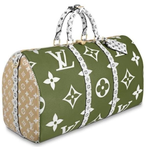 Authentic Louis Vuitton Keepall Bandouliere 50 Travel Bag - Giant Monogram in Green & Beige - Perfect for Weekend Getaways & Luxury Travel Accessories