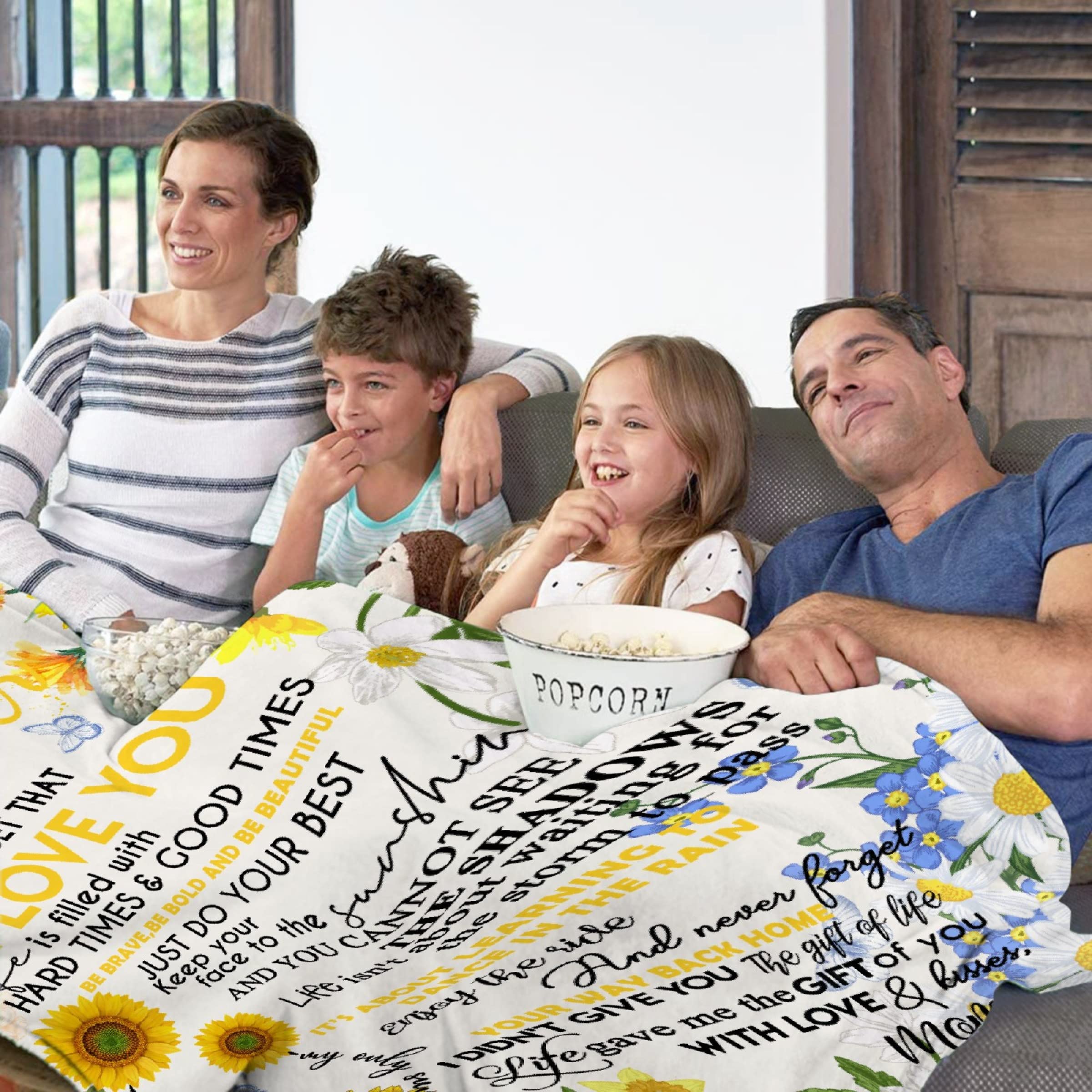 Sunflower 'I Love You' Throw Blanket for Daughter - Soft Warm Cozy Lightweight Quilt 90