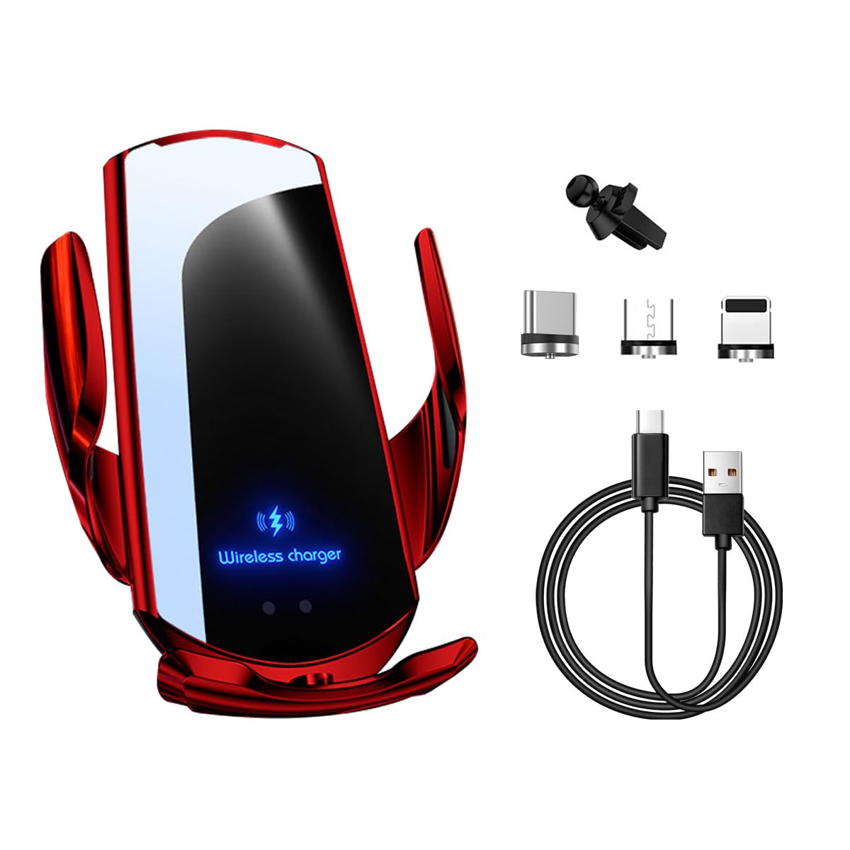 15W Fast Wireless Car Charger Mount - Universal Air Vent Phone Holder for iPhone, Samsung, Pixel - Auto-Clamping & Secure Grip for Safe Driving - Perfect for Commuting, Road Trips & GPS Navigation (Red)
