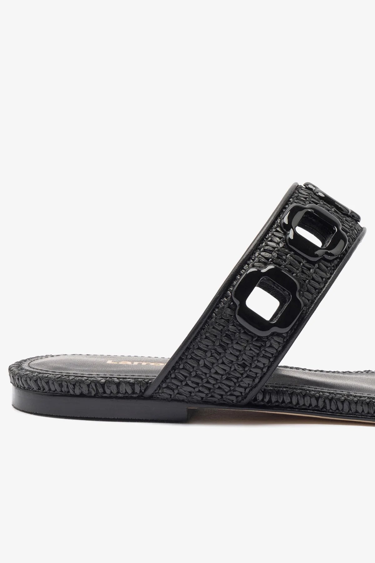 Stylish Milan Flat Mule Shoes in Black Wave Raffia - Comfortable Summer Slides for Women, Perfect for Beach, Vacation, and Casual Outings
