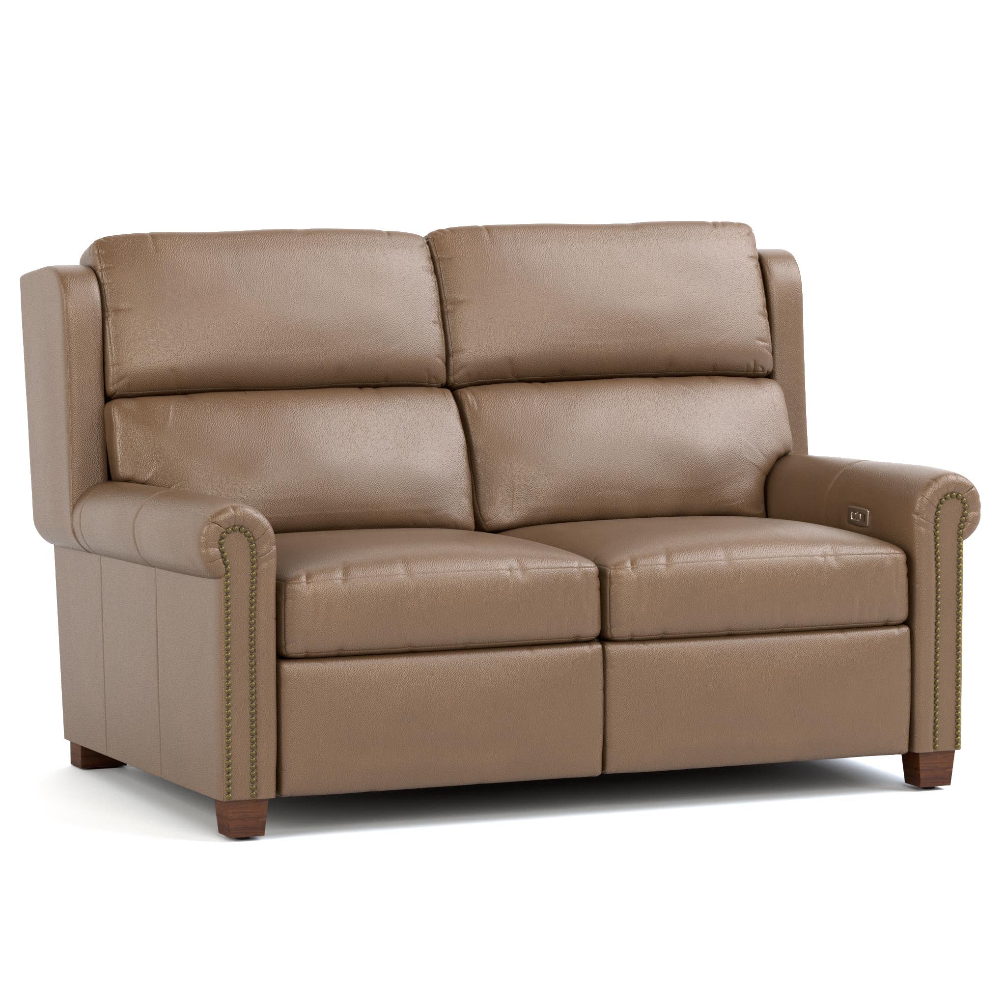 Woodlands Small Roll Arm Motion Loveseat with Nailhead Trim - Comfortable Reclining Sofa for Living Room, Home Theater & Small Spaces