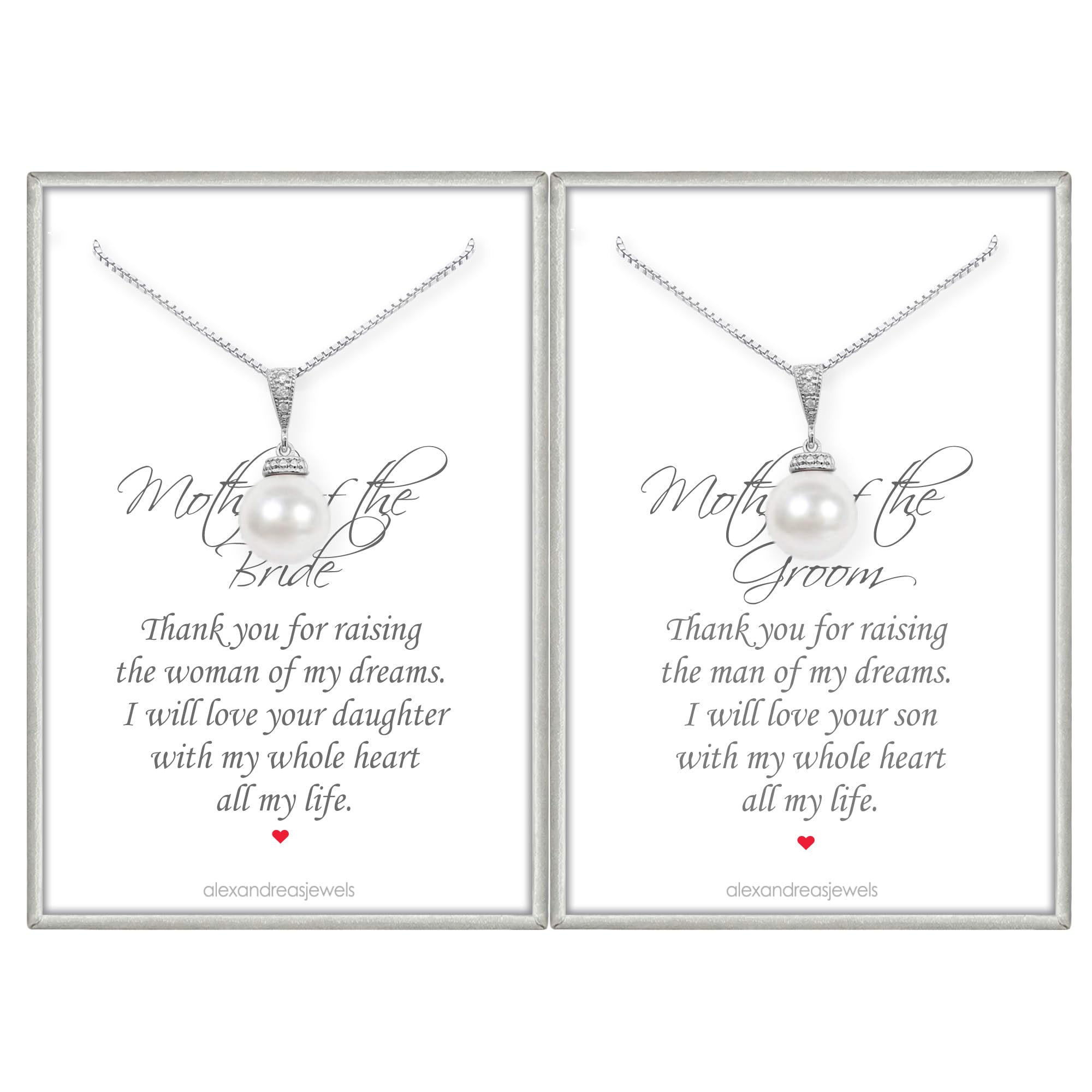 Elegant Pearl Necklace Set of 2 - Perfect Mother of the Bride Gift from Groom & Mother of the Groom Gift from Bride - 18 Inch White Pearl Jewelry for Weddings, Anniversaries & Special Occasions
