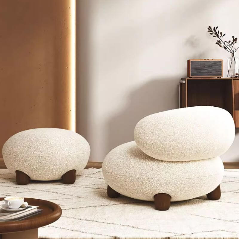 Modern Beige Accent Chair with Ottoman - Solid Color Fixed Back Lounge Chair for Living Room, Bedroom or Office - Comfortable Reading Chair with Footrest