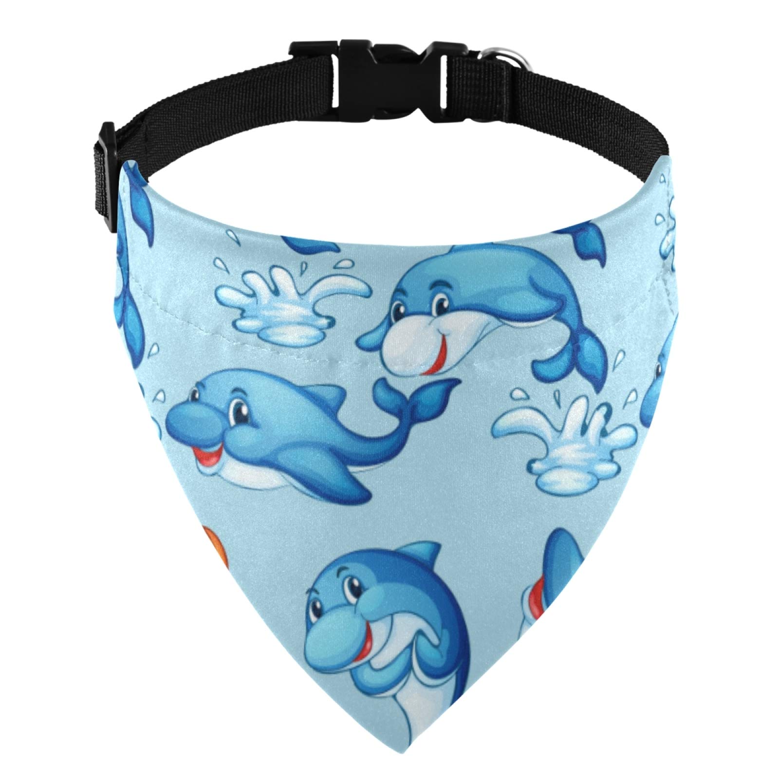 Dolphin Cartoon Dog Bandana - Adjustable Triangle Scarf & Bib for Small Medium Large Dogs & Cats - Perfect for Pet Parties, Beach Outings & Daily Wear
