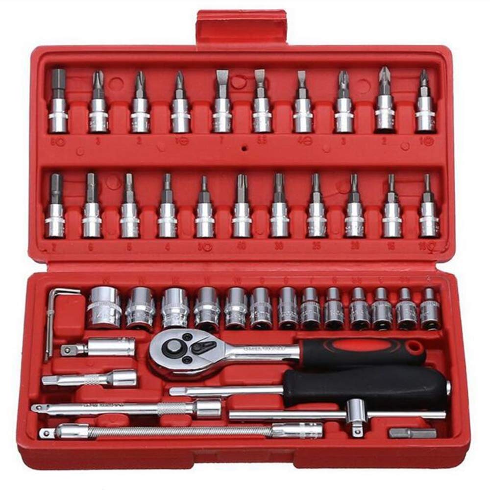 46-Piece Carbon Steel Combination Tool Set - Wrench, Socket, Spanner & Screwdriver for Household, Motorcycle & Car Repairs | Durable Hand Tools for DIY, Maintenance & Emergency Fixes