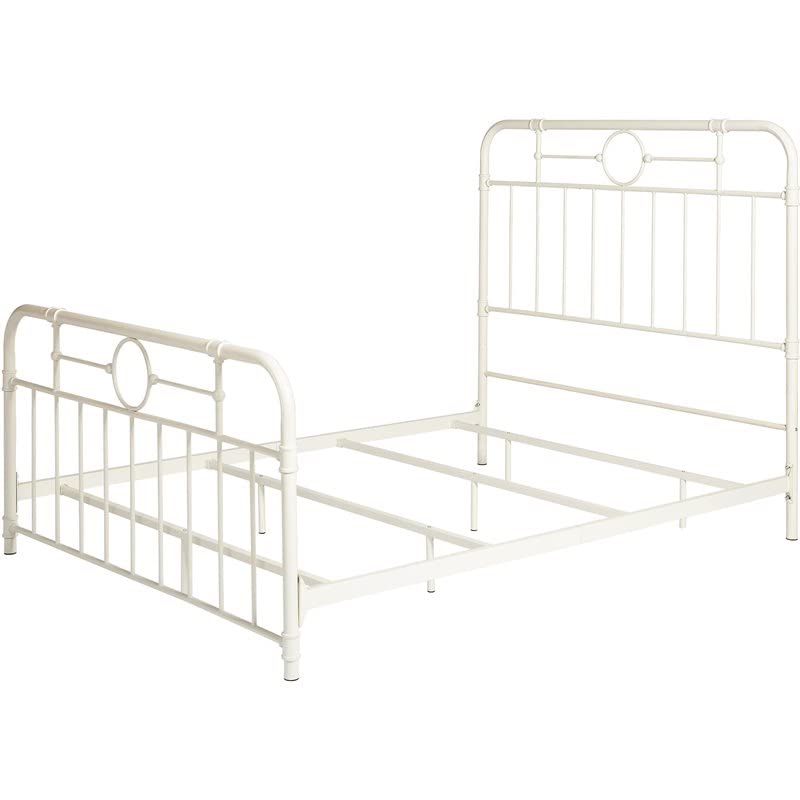 Vintage Metal Iron Pipe Queen Size Bed Frame with Headboard & Footboard - Industrial Style Bedroom Furniture for Home Decor, Queen, White - Perfect for Farmhouse, Loft & Modern Bedroom Designs